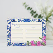 Pink Bougainvillea Blue Tile Brautparty Rezept Begleitkarte (Stehend Vorderseite)