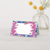 Pink Bougainvillea Blue Tile Platzkarte (Vorderseite)