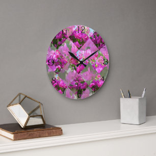 Pink Bougainvillea Blume Geometrie Design, Große Wanduhr