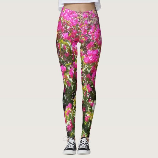 Pink Bougainvillea Bush Leggings (Vorderseite)