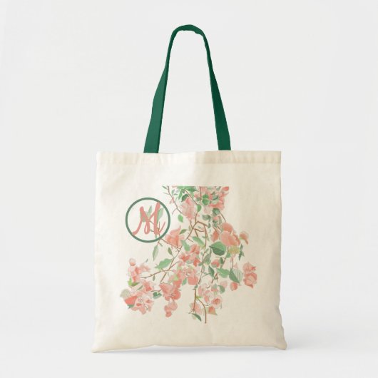 Pink Bougainvillea Monogram Watercolor Tragetasche (Vorne)