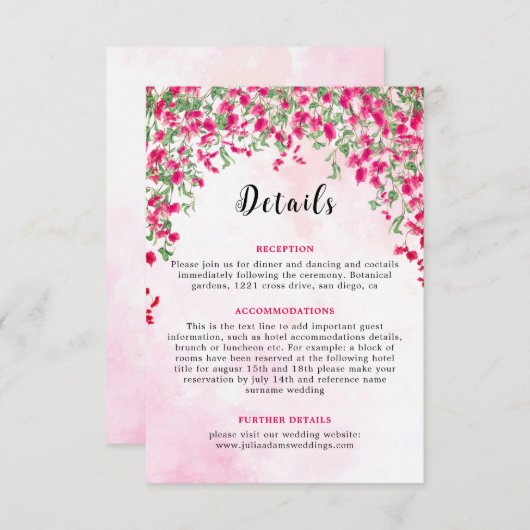 Pink Bougainvillea Tropical Forest Polterabend Begleitkarte (Vorne/Hinten)