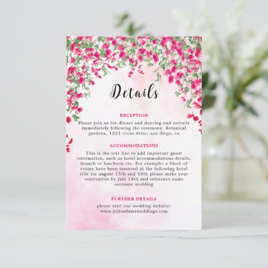 Pink Bougainvillea Tropical Forest Polterabend Begleitkarte (Stehend Vorderseite)
