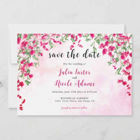 Pink Bougainvillea Tropical Forest Polterabend Save The Date (Vorderseite)