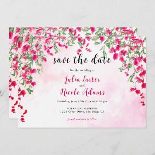 Pink Bougainvillea Tropical Forest Polterabend Save The Date (Vorne/Hinten)