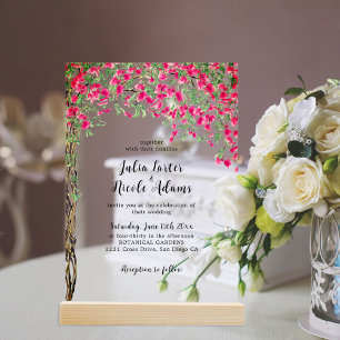 Pink Bougainvillea Tropical Forest Wedding Acryleinladungen