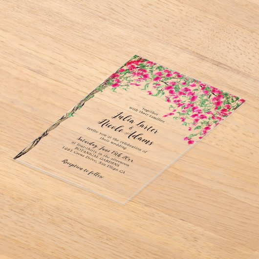 Pink Bougainvillea Tropical Forest Wedding Acryleinladungen (Ablage )