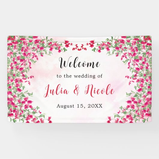 Pink Bougainvillea Tropical Forest Wedding Banner (Horizontal)