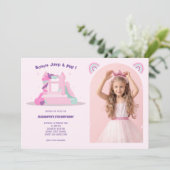 Pink Bounce House Burg Geburtstag Foto Einladung (Stehend Vorderseite)