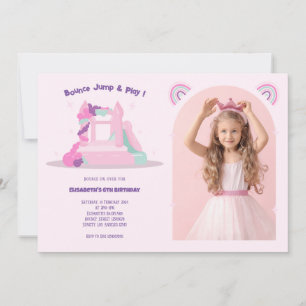 Pink Bounce House Burg Geburtstag Foto Einladung