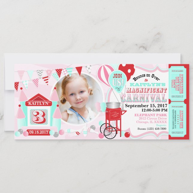 Pink Bounce House Karneval Geburtstag (Vorderseite)