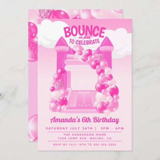Pink Bounce House Party Einladung (Vorne/Hinten)