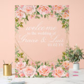 Pink Bouquet Botanical Florals Gold Wedding Acrylschild (Hochzeit)