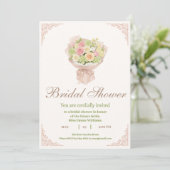 Pink bouquet Bridal Shower Invite – Japanese Einladung (Stehend Vorderseite)