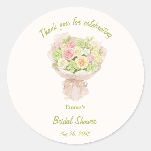 pink bouquet Bridal Shower Runder Aufkleber (Vorderseite)