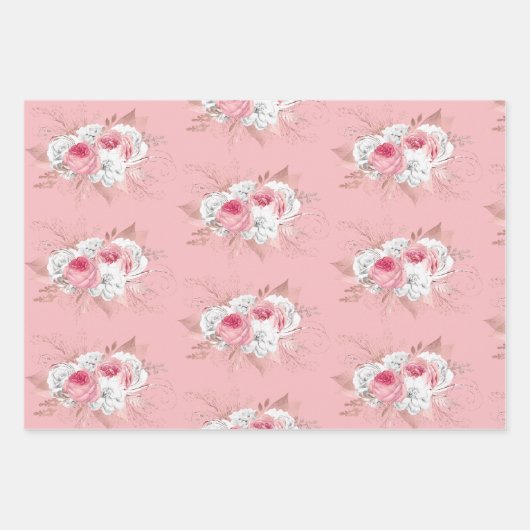 Pink Bouquet und passende Streifen Geschenkpapier Set (Vorderseite 2)