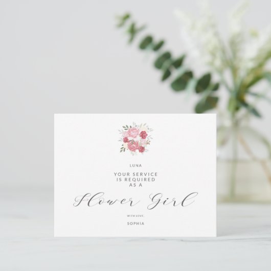 Pink Bouquet Will You Be My Flower Girl Proposal Postkarte (Stehend Vorderseite)