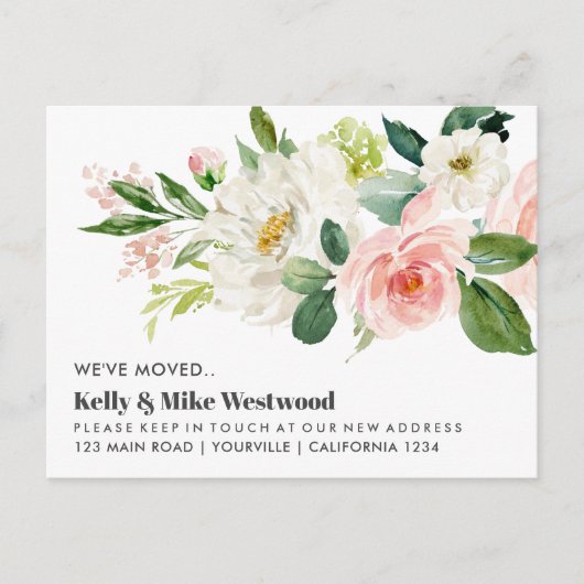 Pink Bouquet Wir haben neue Adresse New House vers Postkarte (Vorderseite)