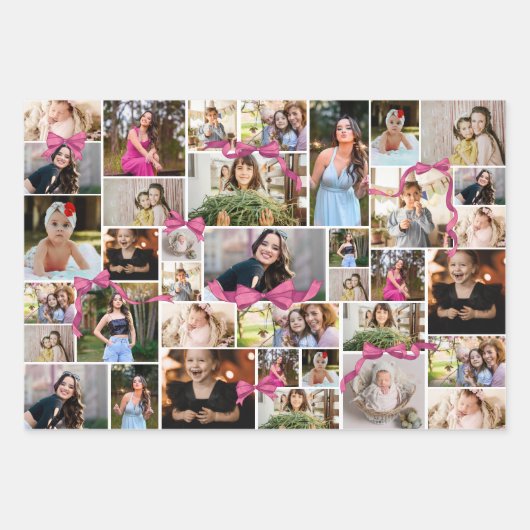 Pink Bow 12 Foto Collage Abschluss Muster Geschenkpapier Set (Vorderseite)