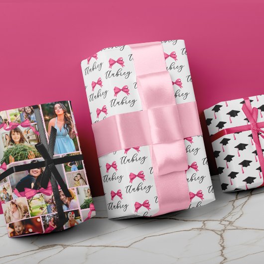 Pink Bow 12 Foto Collage Abschluss Muster Geschenkpapier Set