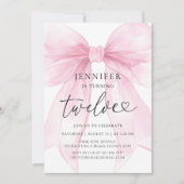 Pink Bow 12th Birthday Einladung (Vorderseite)