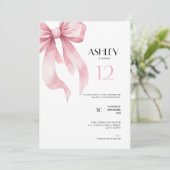 Pink Bow 12th Birthday Invitation for Girls Einladung (Stehend Vorderseite)
