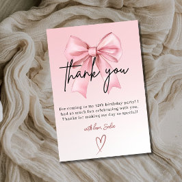 Pink Bow 12th Birthday Thank You Card Dankeskarte