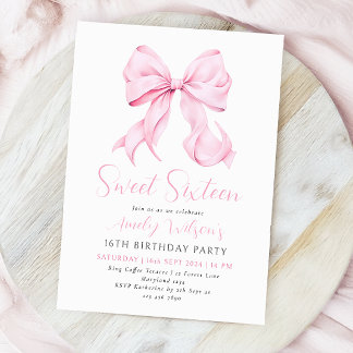 Pink Bow 16 . Geburtstag Geburtstagseinladung Einladung
