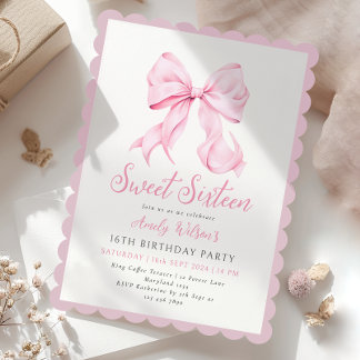 Pink Bow 16 . Geburtstag Geburtstagseinladung Einladung