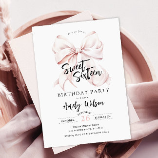 Pink Bow 16 . Geburtstag Geburtstagseinladung Einladung