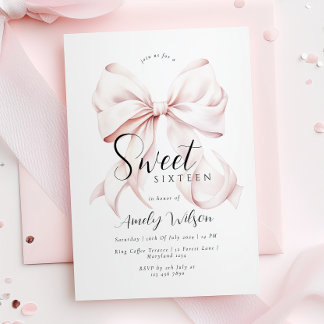 Pink Bow 16 . Geburtstag Geburtstagseinladung Einladung