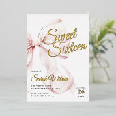 Pink Bow 16 . Geburtstag Geburtstagsfoil Einladung (Stehend vorne)