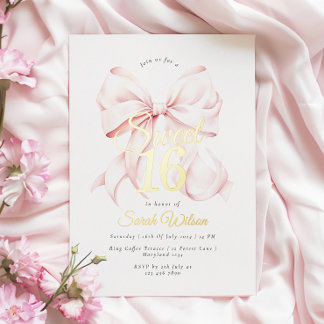 Pink Bow 16 . Geburtstag Geburtstagsfoil Einladung