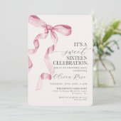 Pink Bow 16 . Geburtstag Geburtstagsparty Einladun (Stehend Vorderseite)