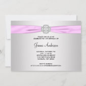 Pink Bow 16 . Geburtstag Party Einladung (Rückseite)