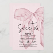 Pink Bow 16th Birthday ⎮ Elegant Sweet 16 Einladung (Vorne/Hinten)
