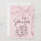 Pink Bow 16th Birthday ⎮Modern Elegant Sweet 16 Einladung (Vorderseite)