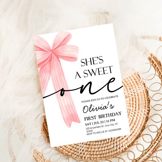 Pink Bow 1. Geburtstag Einladung