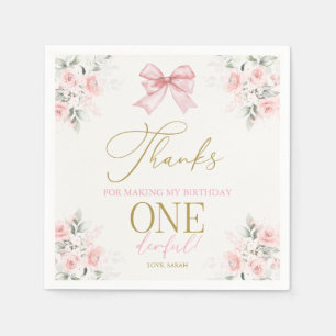 Pink Bow 1. Geburtstag Girl Napkins Serviette