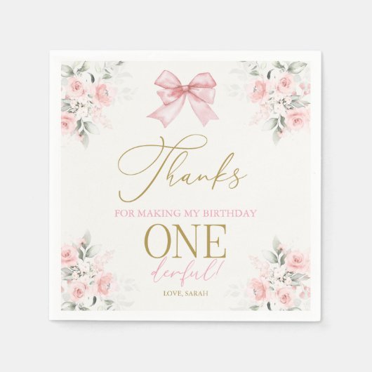 Pink Bow 1. Geburtstag Girl Napkins Serviette (Vorderseite)