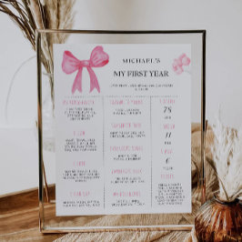 Pink Bow 1. Geburtstags-Meilenstein Poster