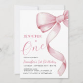 Pink Bow 1. GeburtstagsGirl-Party Einladung (Vorderseite)