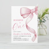 Pink Bow 1. GeburtstagsGirl-Party Einladung (Stehend Vorderseite)
