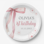 Pink Bow 1. Geburtstagskarte Pappteller (Vorderseite)