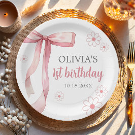 Pink Bow 1. Geburtstagskarte Pappteller