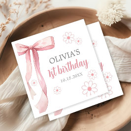 Pink Bow 1. Geburtstagskarte Serviette