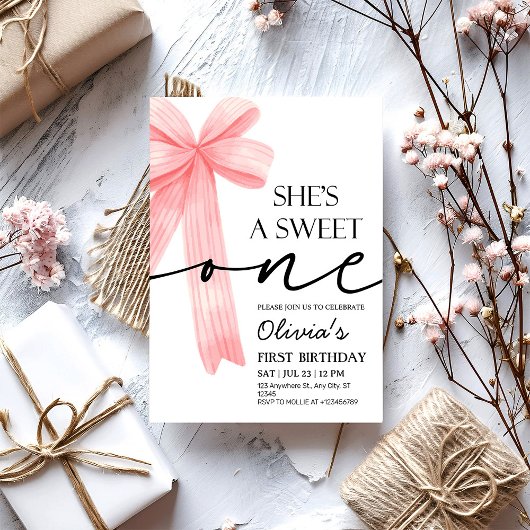 Pink Bow 1st Birthday Einladung