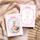 Pink Bow 1st Birthday Girl Photo Invitation Einladung
