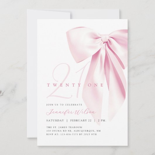 Pink Bow 21 Geburtstag Einladung (Vorderseite)