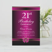 Pink Bow 21. Geburtstag Party Einladung (Stehend Vorderseite)